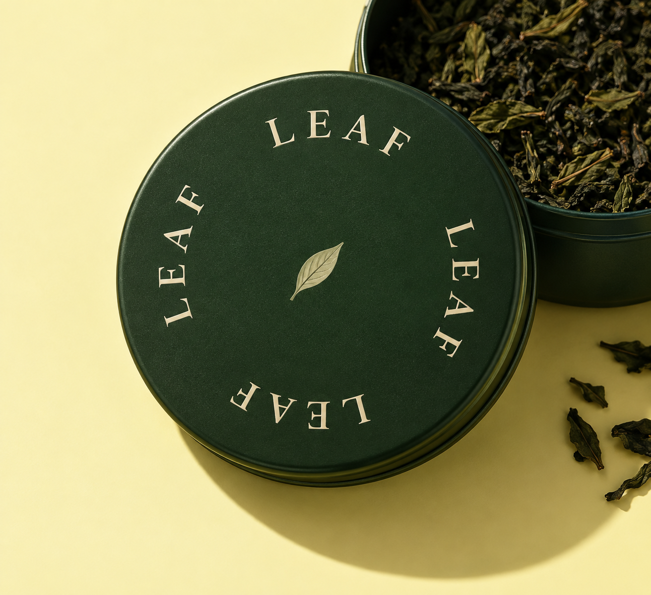 초록 차 틴의 원형 LEAF 타이포